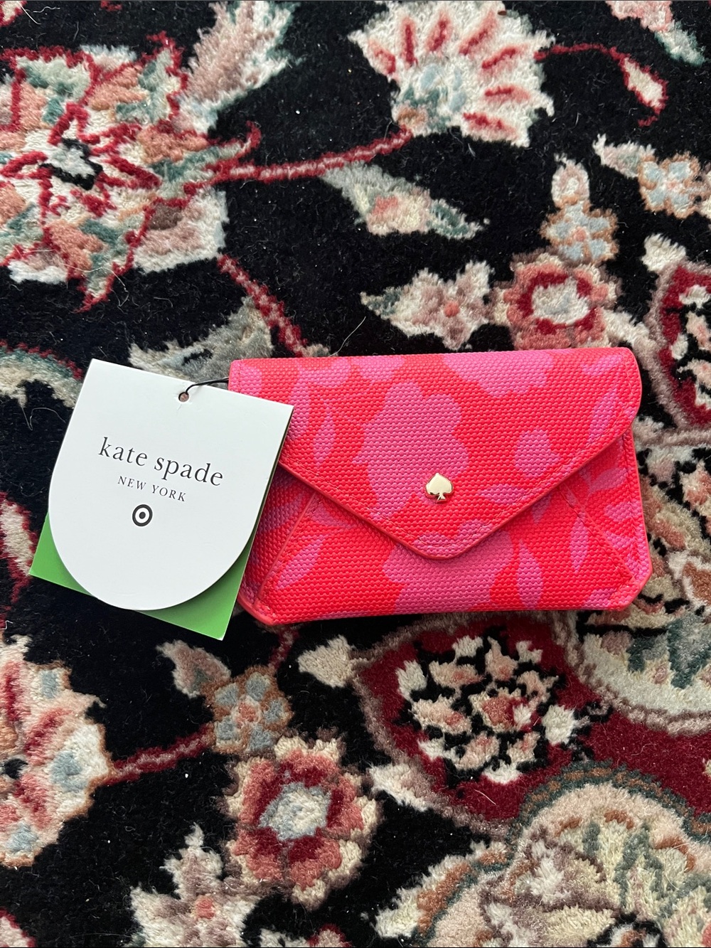 kate spade Pink and Red Floral Envelope Card Holder business wallet NEW